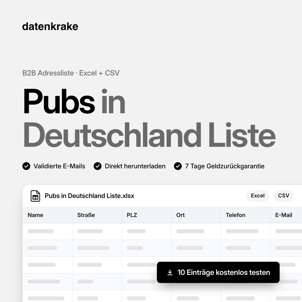 Pubs in Deutschland Liste – B2B Adressliste als Excel und CSV