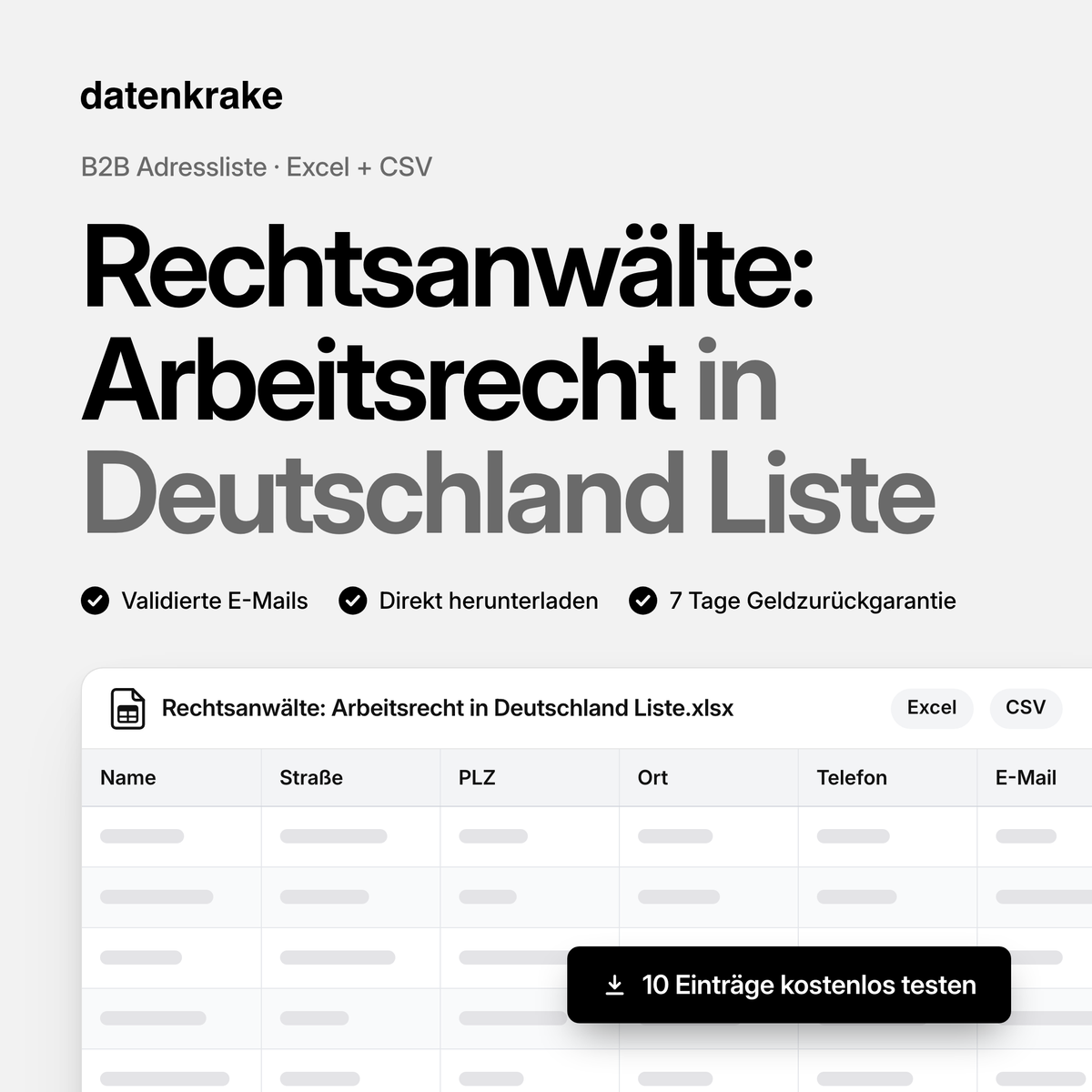 Rechtsanwälte: Arbeitsrecht in Deutschland Liste – B2B Adressliste als Excel und CSV