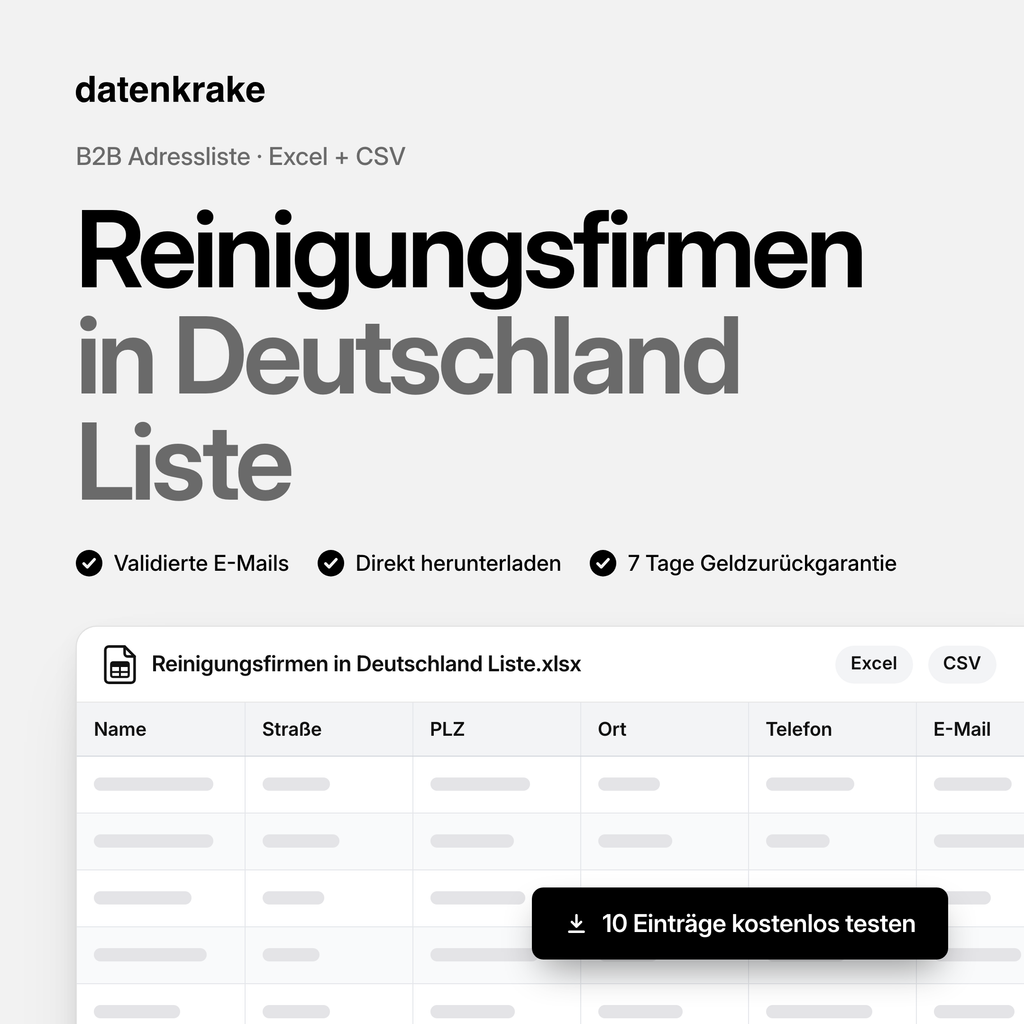 Reinigungsfirmen in Deutschland Liste – B2B Adressliste als Excel und CSV