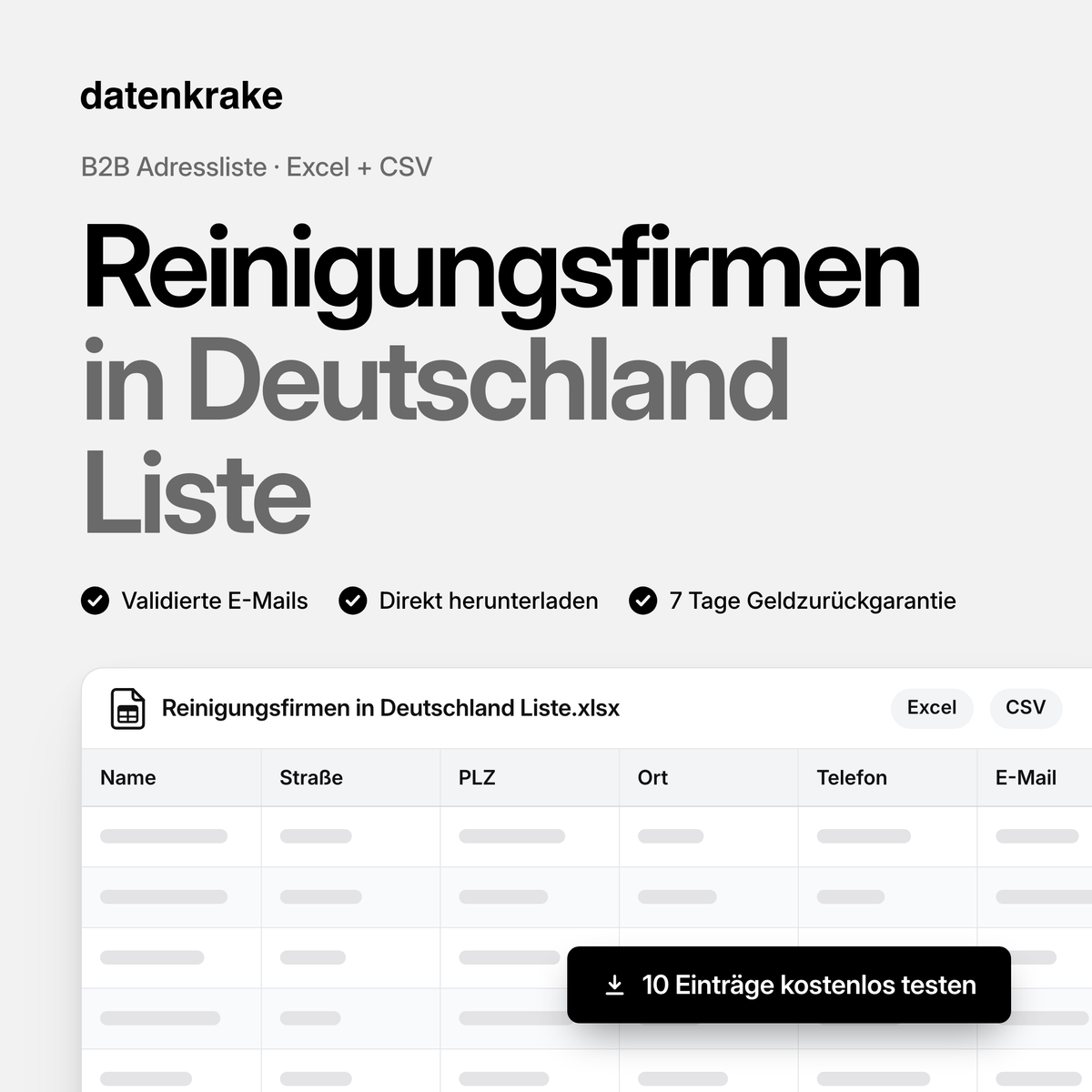 Reinigungsfirmen in Deutschland Liste – B2B Adressliste als Excel und CSV