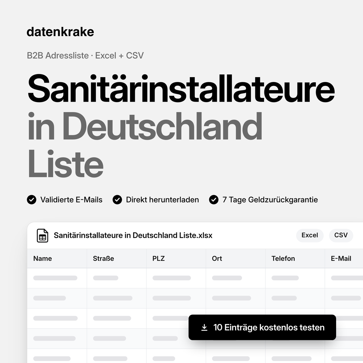 Sanitärinstallateure in Deutschland Liste – B2B Adressliste als Excel und CSV