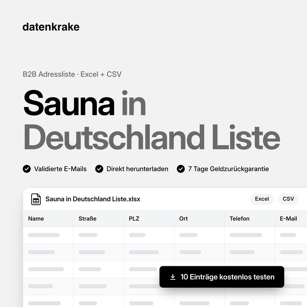 Sauna in Deutschland Liste – B2B Adressliste als Excel und CSV