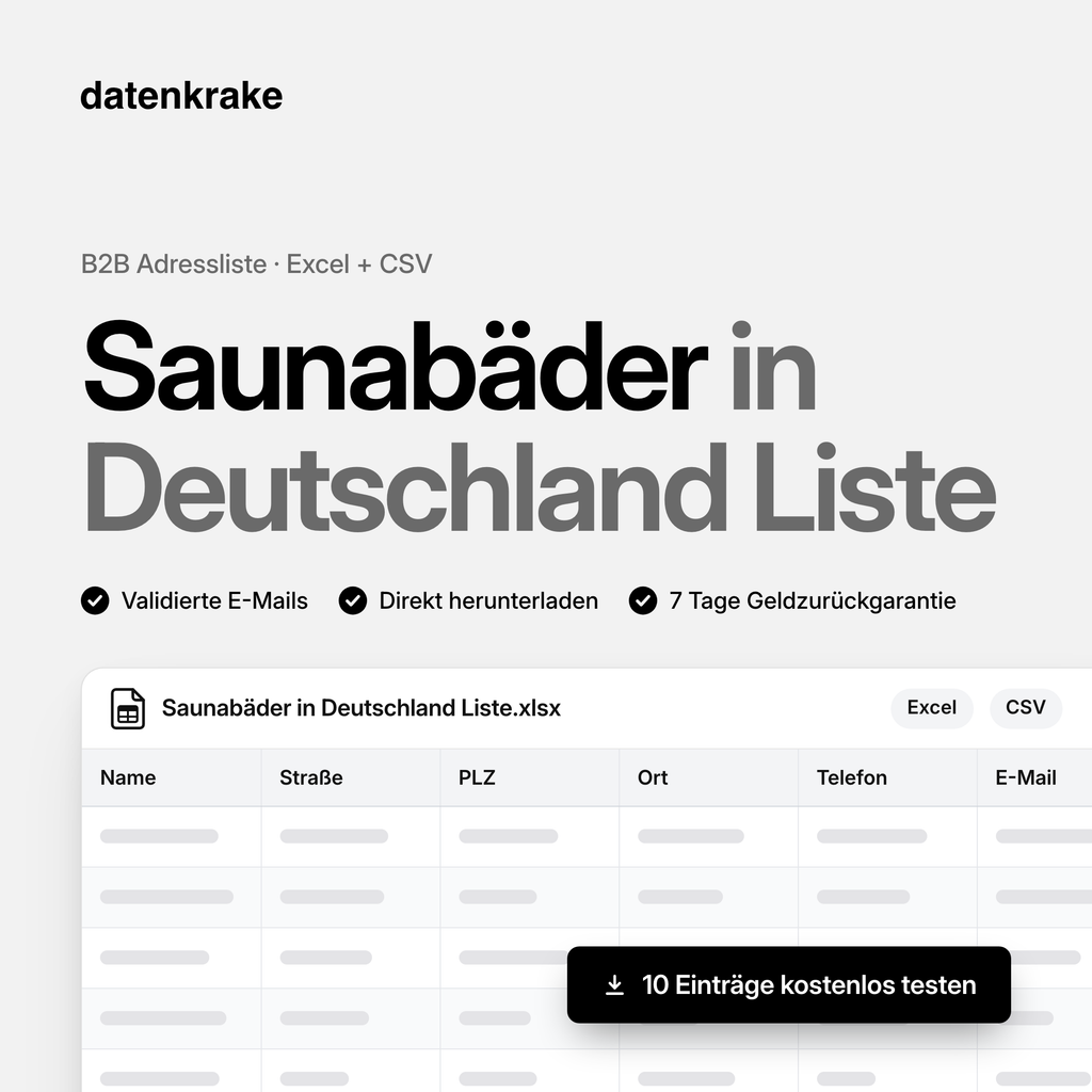 Saunabäder in Deutschland Liste – B2B Adressliste als Excel und CSV
