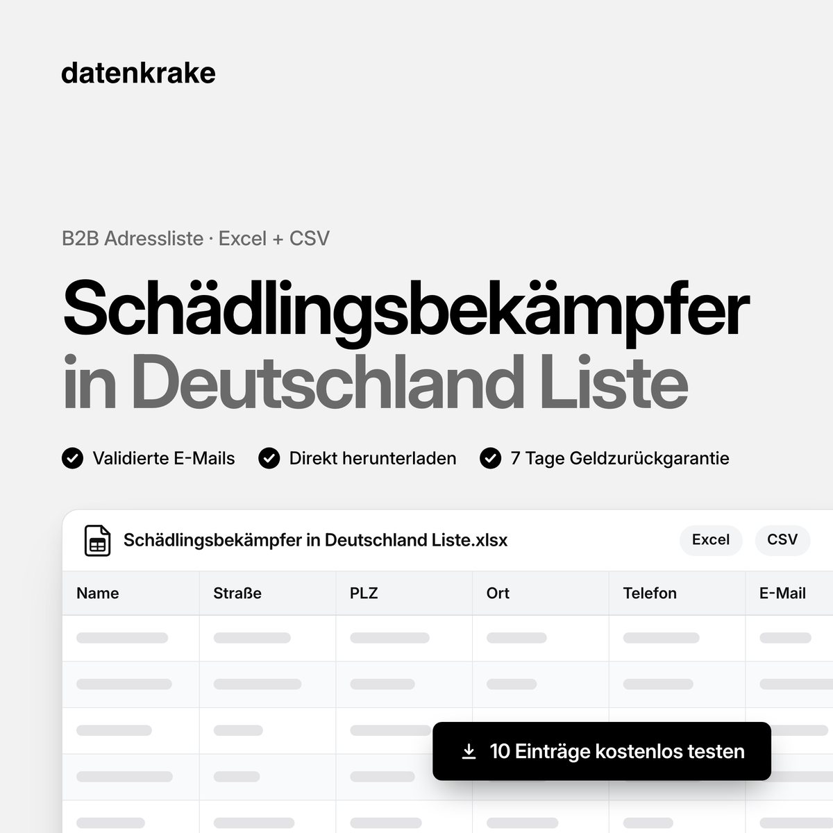 Schädlingsbekämpfer in Deutschland Liste – B2B Adressliste als Excel und CSV