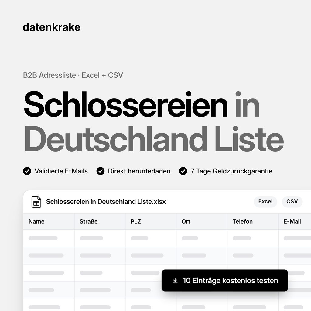 Schlossereien in Deutschland Liste – B2B Adressliste als Excel und CSV
