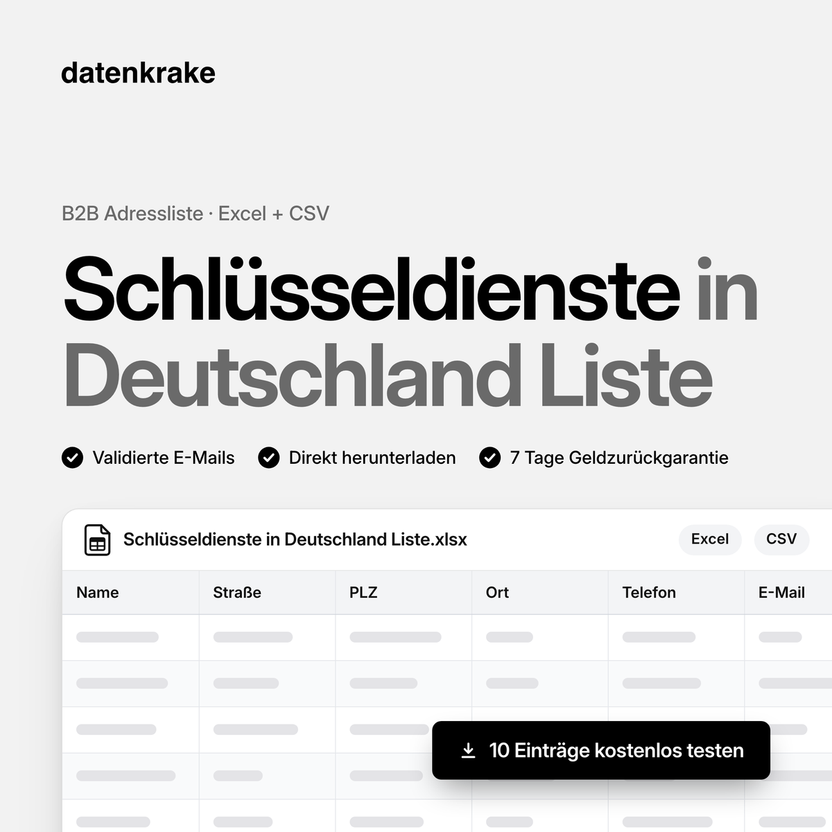 Schlüsseldienste in Deutschland Liste – B2B Adressliste als Excel und CSV
