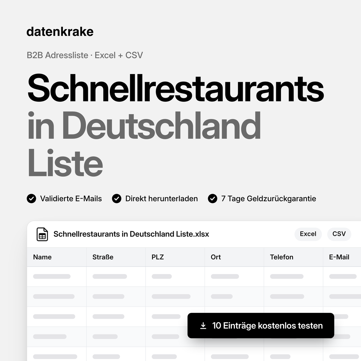 Schnellrestaurants in Deutschland Liste – B2B Adressliste als Excel und CSV