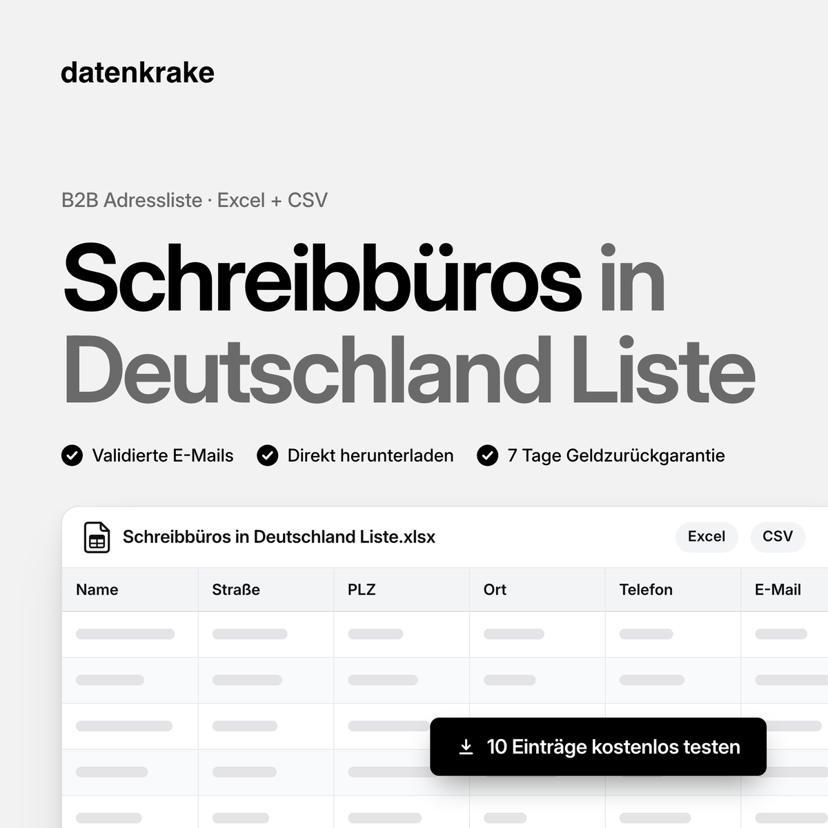 Schreibbüros in Deutschland Liste – B2B Adressliste als Excel und CSV