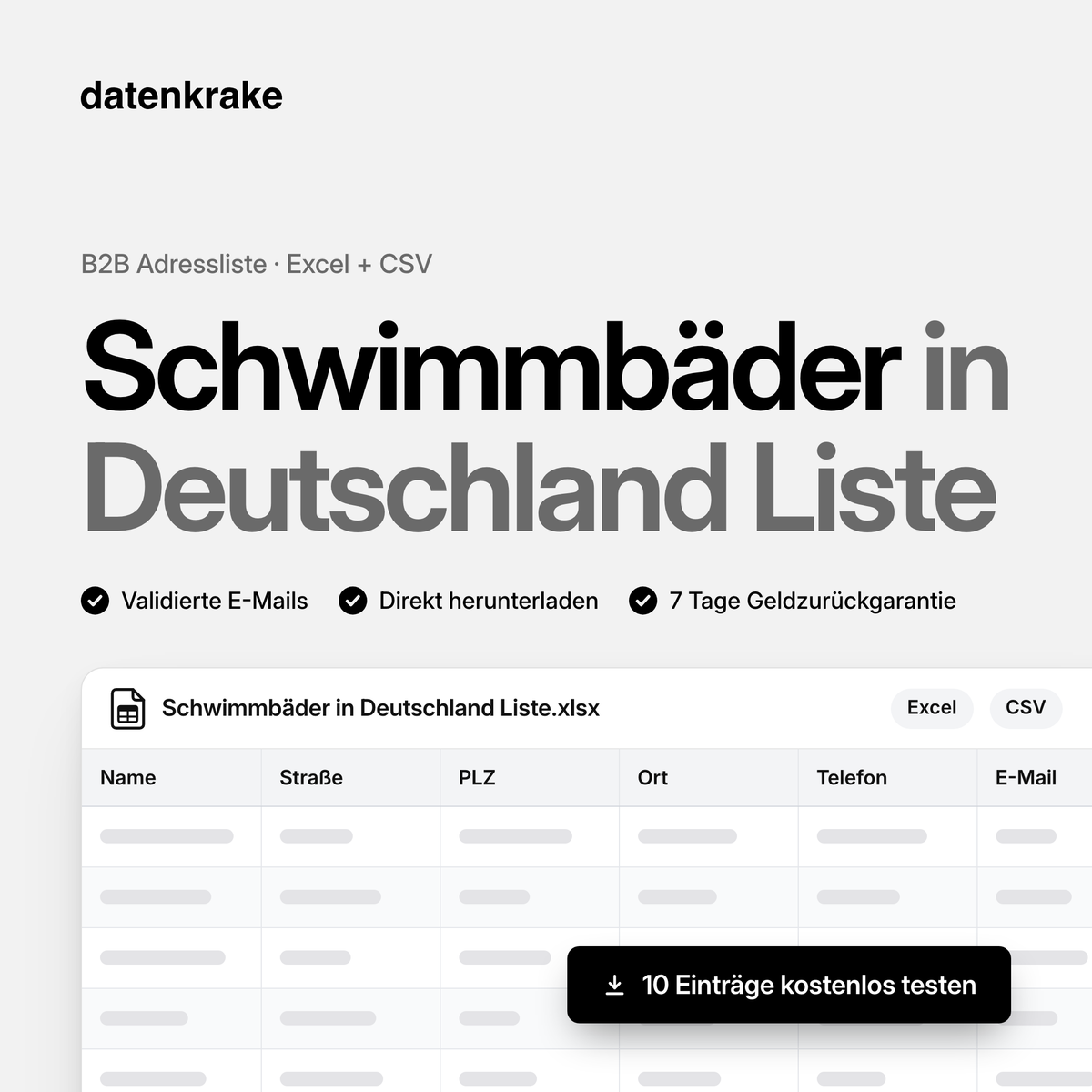 Schwimmbäder in Deutschland Liste – B2B Adressliste als Excel und CSV