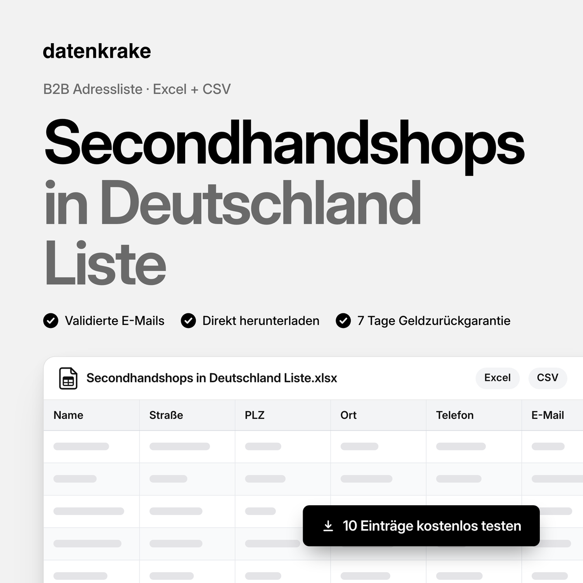 Secondhandshops in Deutschland Liste – B2B Adressliste als Excel und CSV
