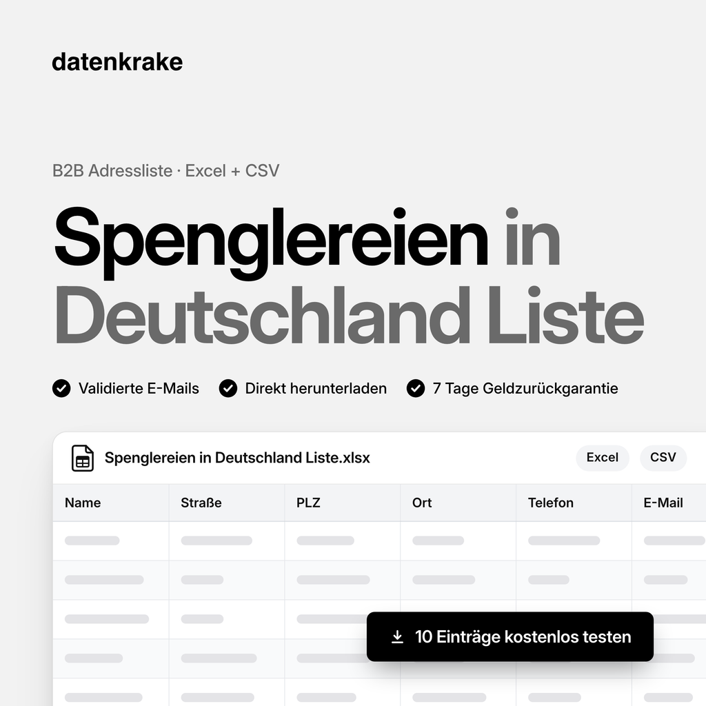Spenglereien in Deutschland Liste – B2B Adressliste als Excel und CSV