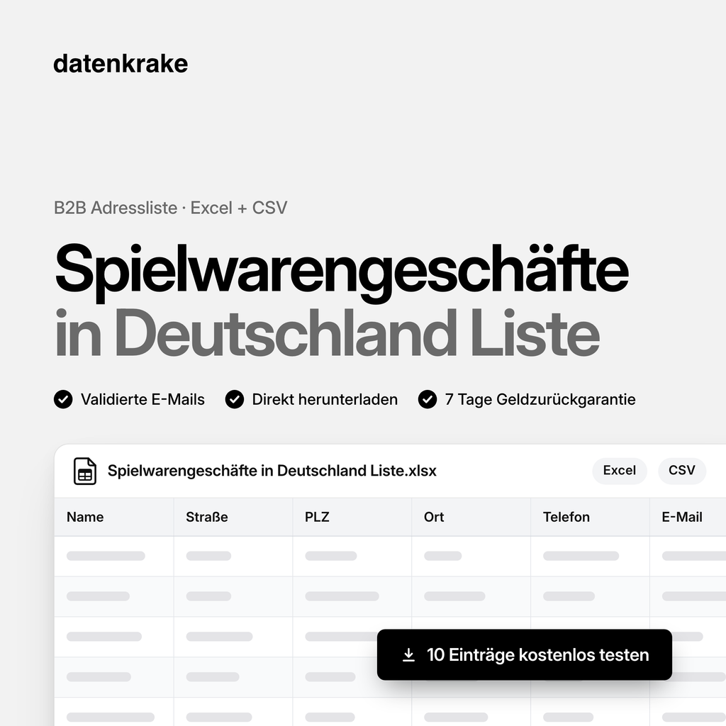 Spielwarengeschäfte in Deutschland Liste – B2B Adressliste als Excel und CSV