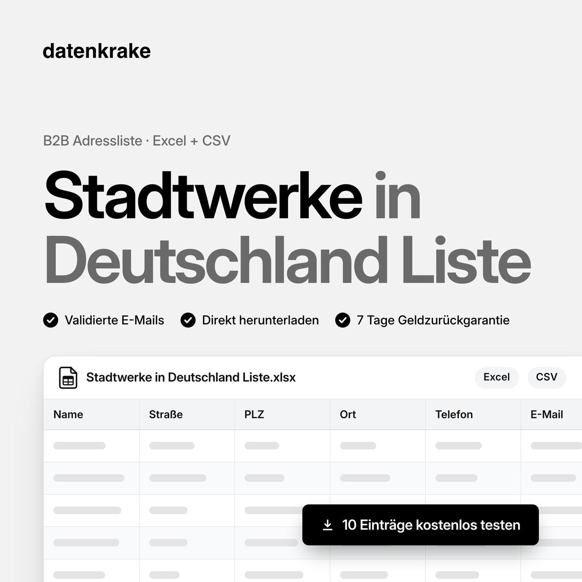 Stadtwerke in Deutschland Liste – B2B Adressliste als Excel und CSV