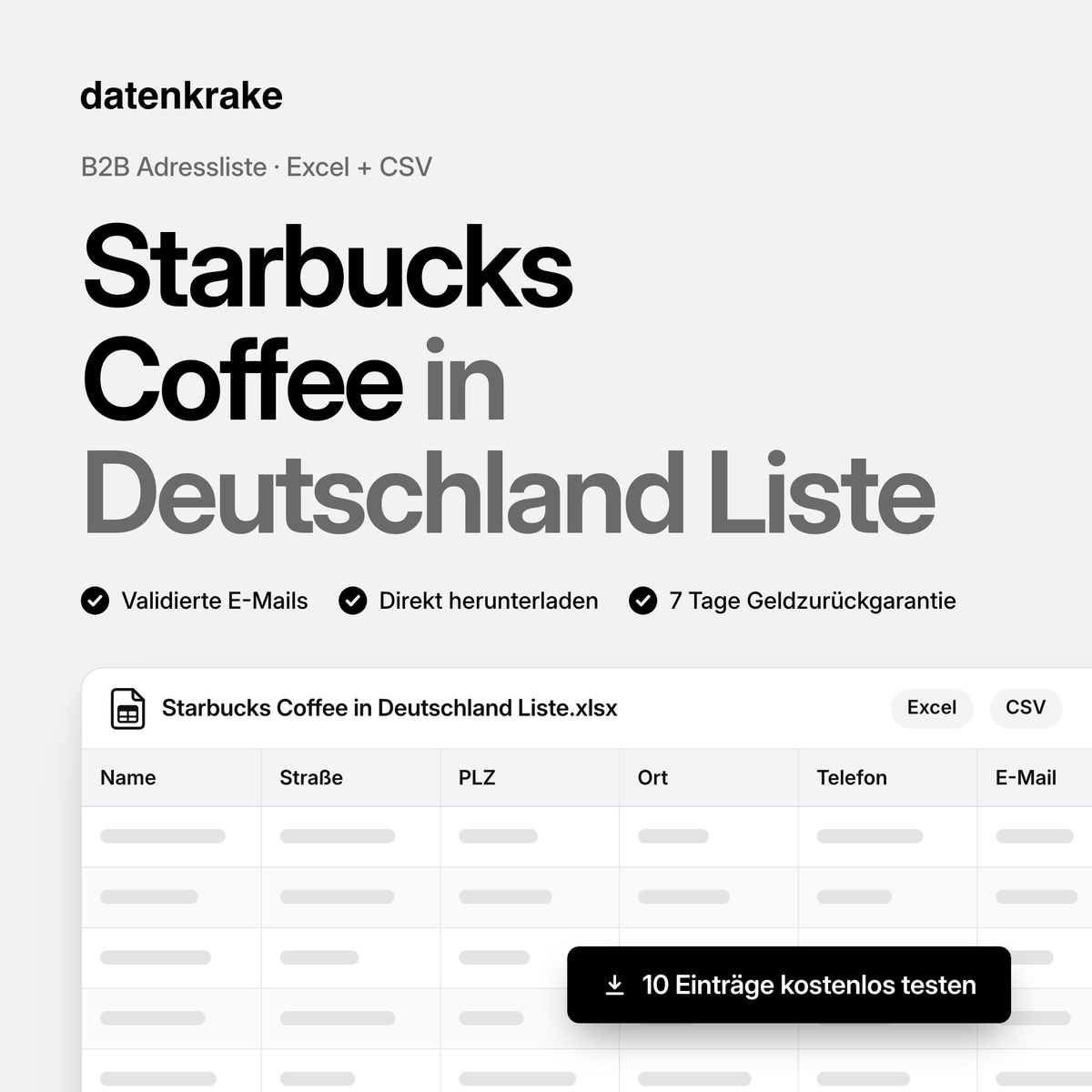 Starbucks Coffee in Deutschland Liste – B2B Adressliste als Excel und CSV