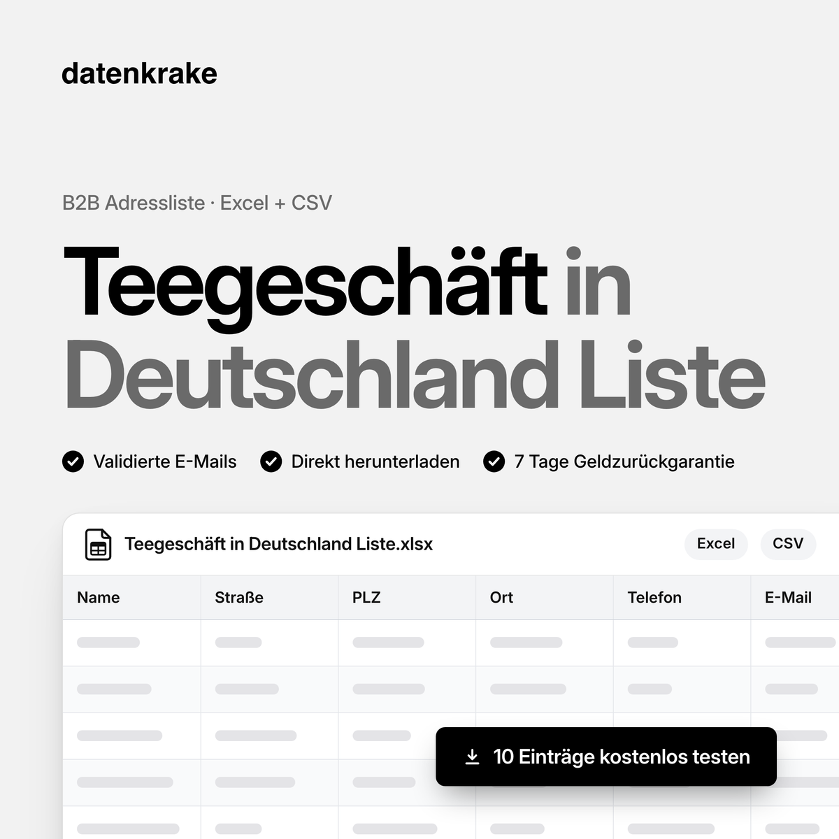 Teegeschäft in Deutschland Liste – B2B Adressliste als Excel und CSV