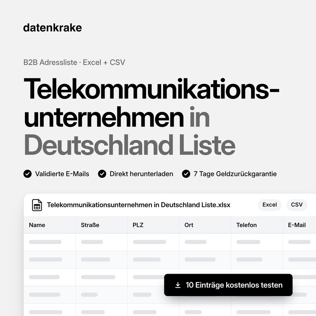 Telekommunikationsunternehmen in Deutschland Liste – B2B Adressliste als Excel und CSV