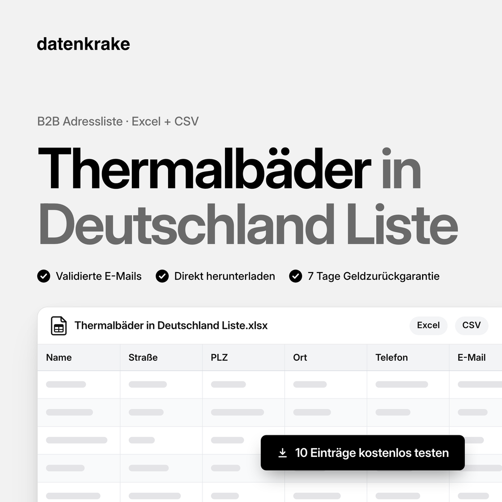 Thermalbäder in Deutschland Liste – B2B Adressliste als Excel und CSV