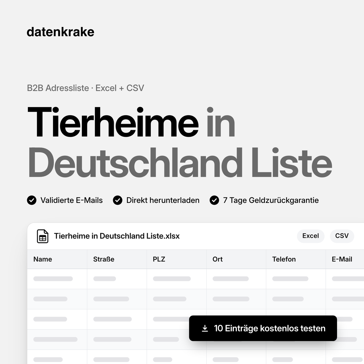 Tierheime in Deutschland Liste – B2B Adressliste als Excel und CSV