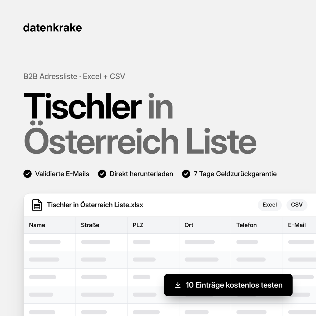 Tischler in Österreich Liste – B2B Adressliste als Excel und CSV