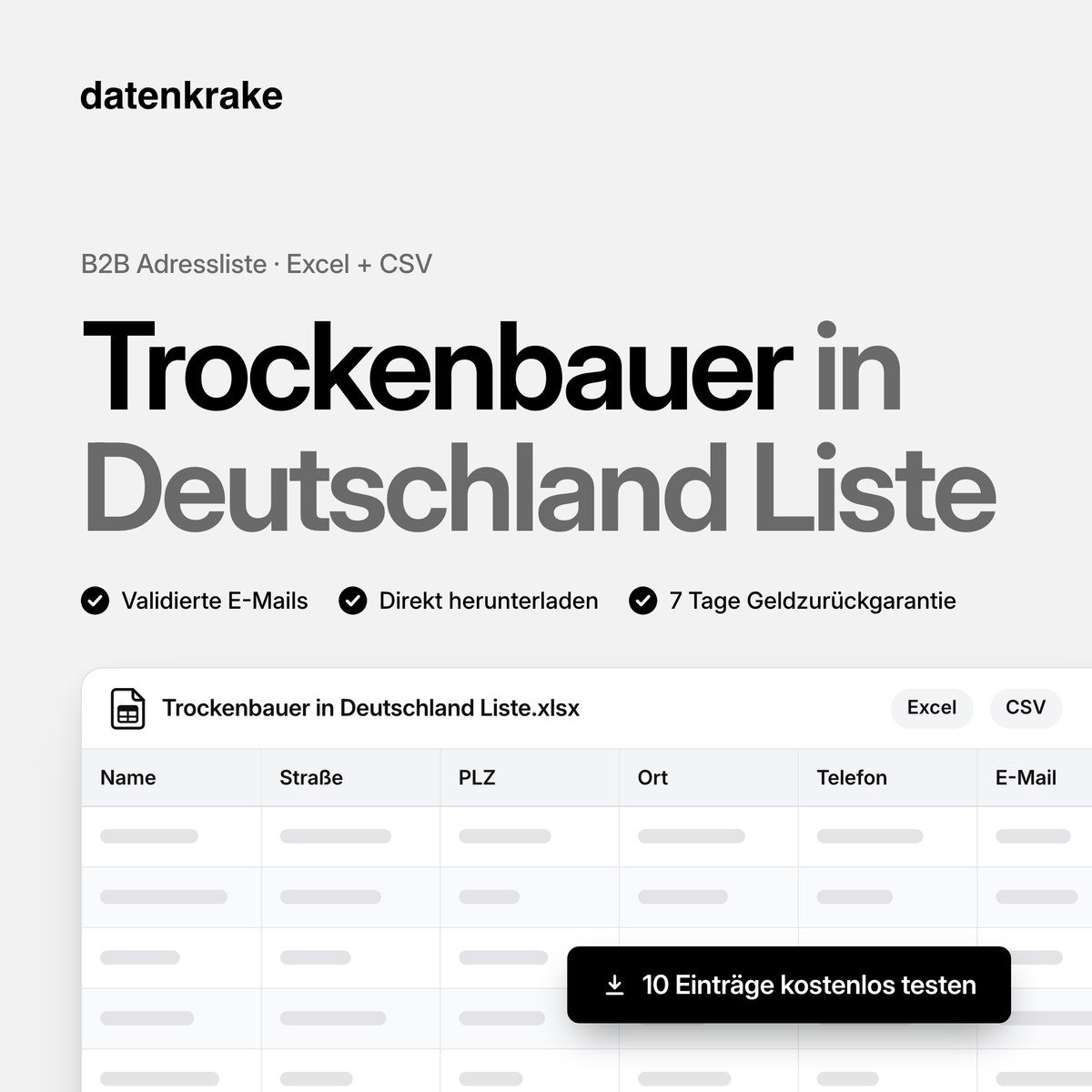 Trockenbauer in Deutschland Liste – B2B Adressliste als Excel und CSV