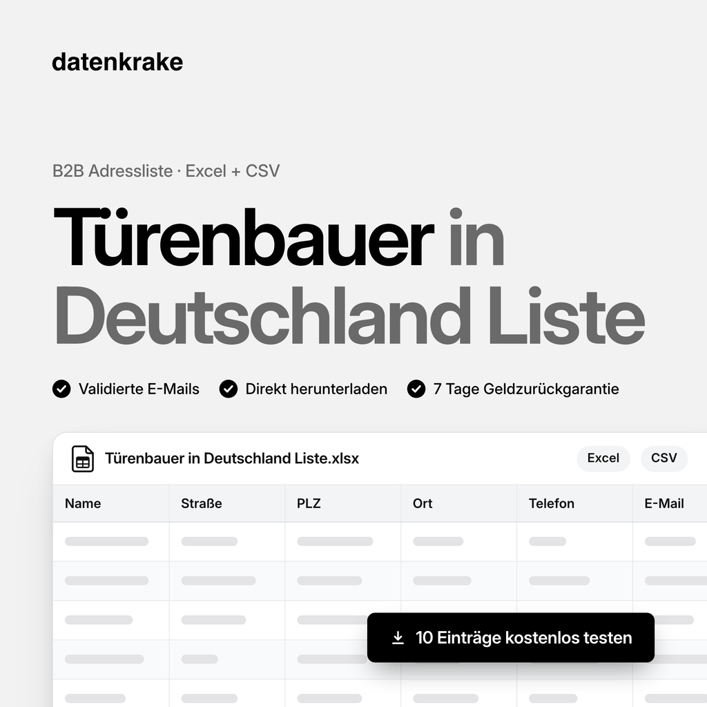 Türenbauer in Deutschland Liste – B2B Adressliste als Excel und CSV