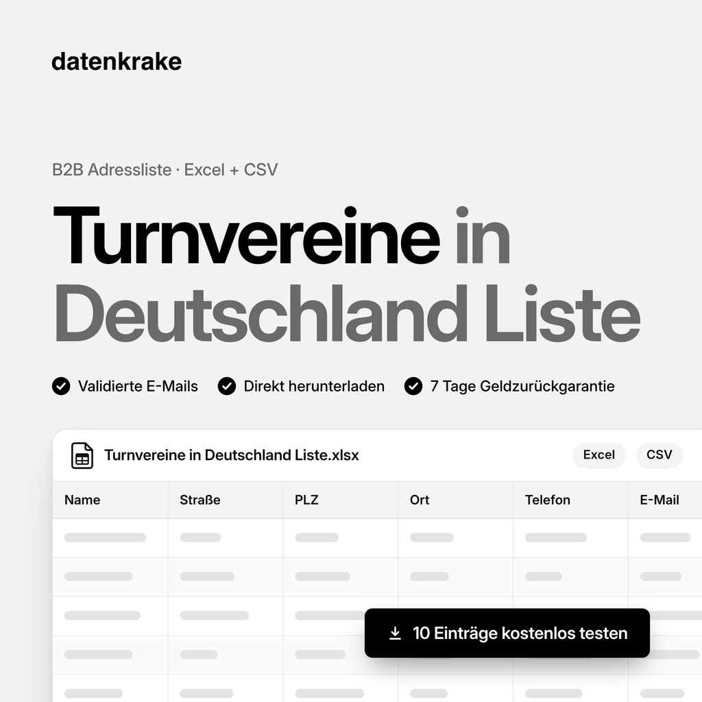 Turnvereine in Deutschland Liste – B2B Adressliste als Excel und CSV