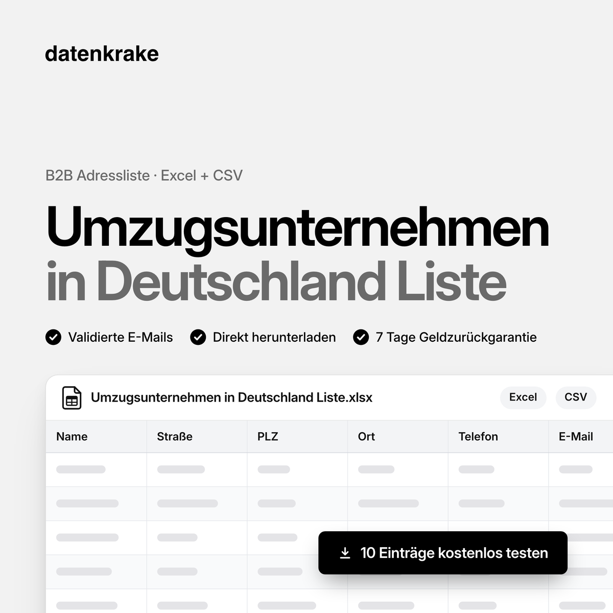 Umzugsunternehmen in Deutschland Liste – B2B Adressliste als Excel und CSV