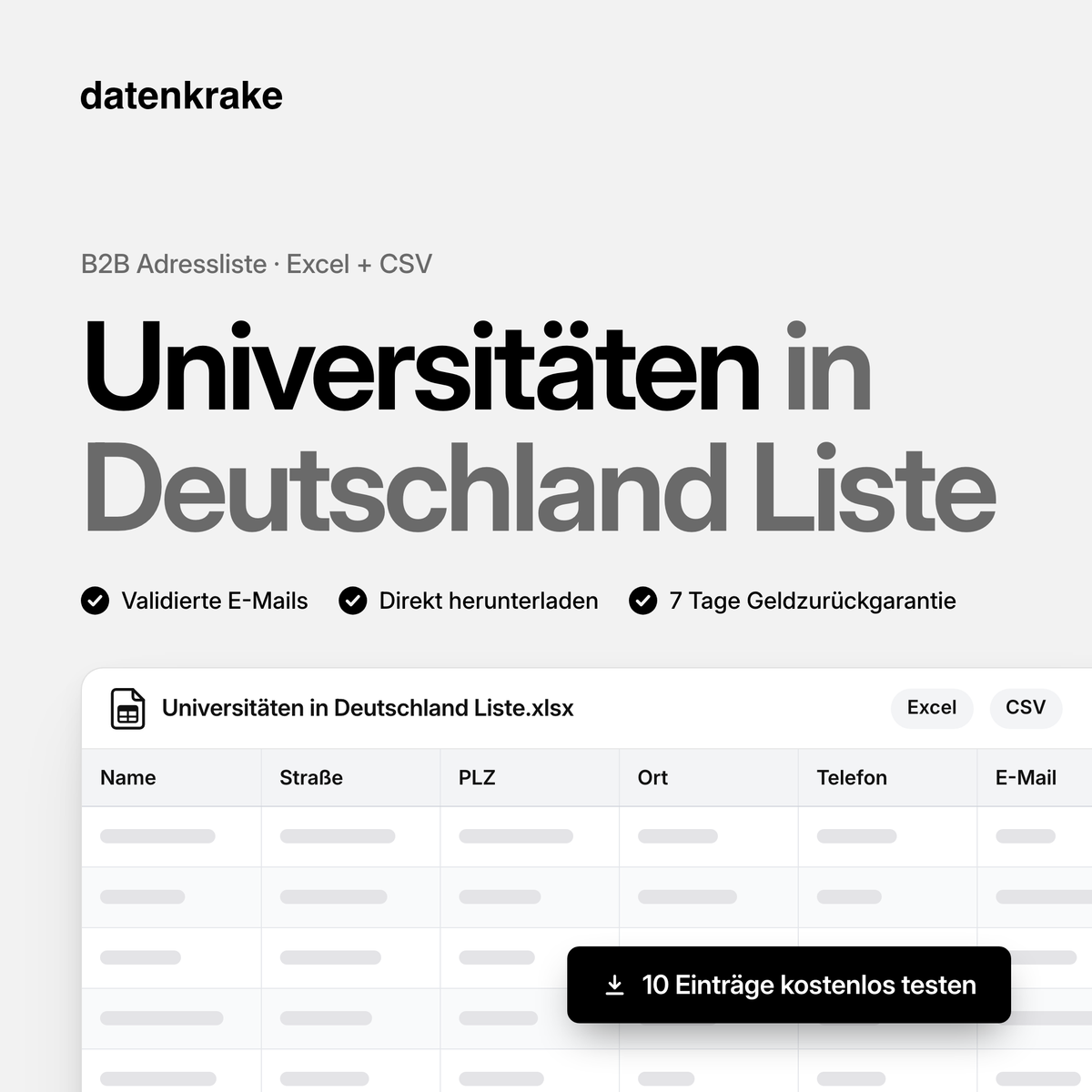Universitäten in Deutschland Liste – B2B Adressliste als Excel und CSV
