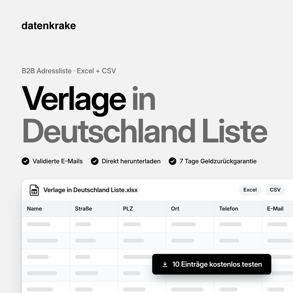 Verlage in Deutschland Liste – B2B Adressliste als Excel und CSV