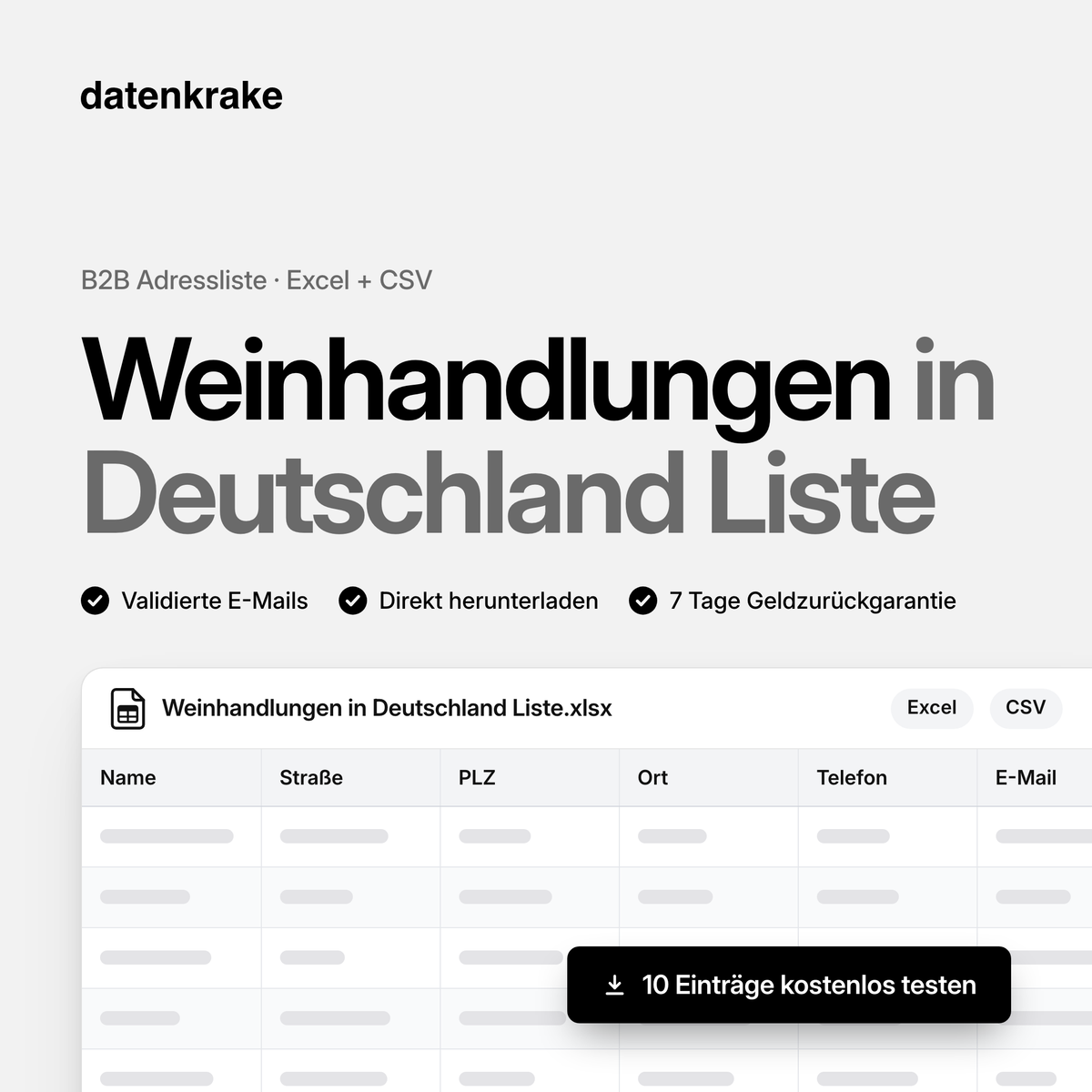 Weinhandlungen in Deutschland Liste – B2B Adressliste als Excel und CSV