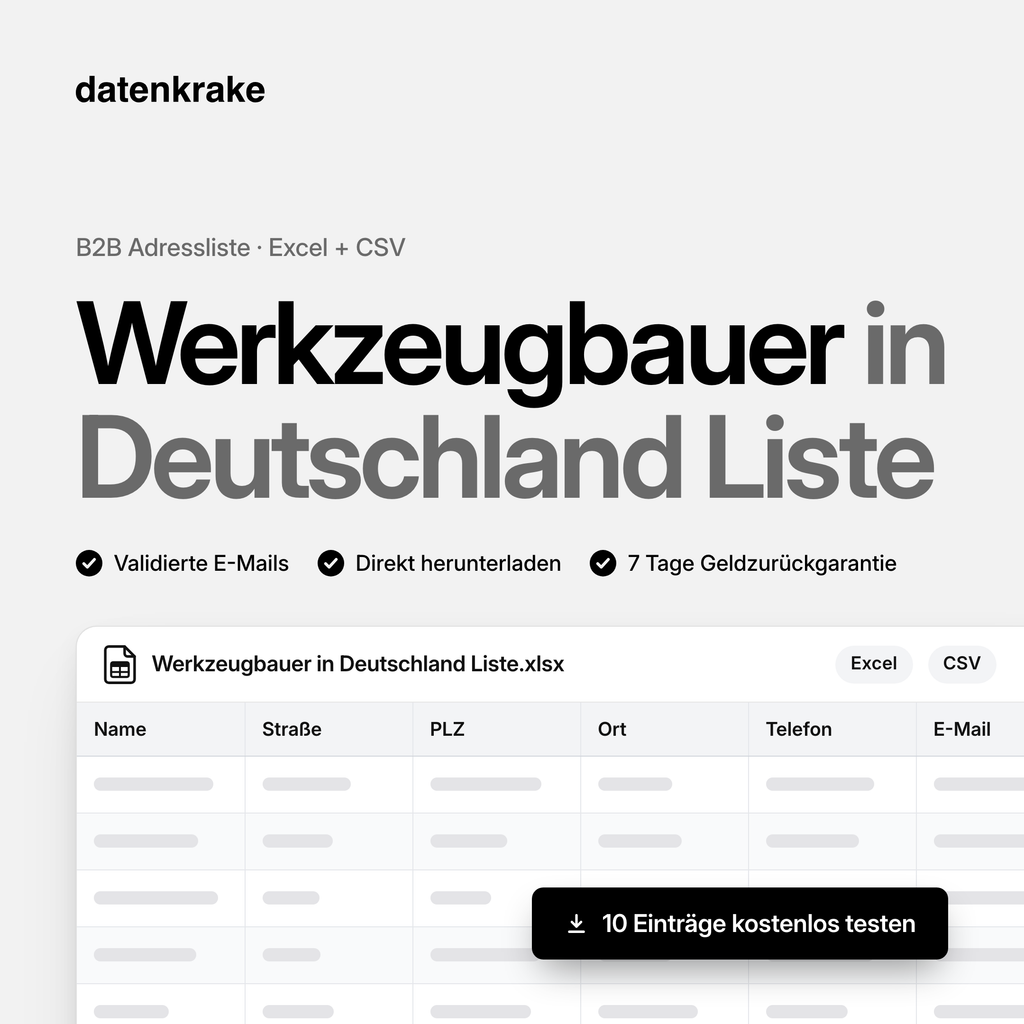 Werkzeugbauer in Deutschland Liste – B2B Adressliste als Excel und CSV