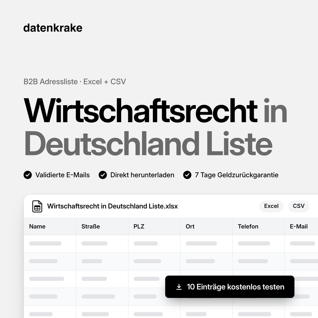 Wirtschaftsrecht in Deutschland Liste – B2B Adressliste als Excel und CSV