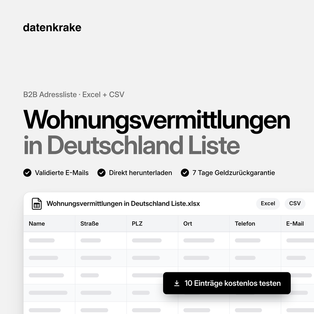 Wohnungsvermittlungen in Deutschland Liste – B2B Adressliste als Excel und CSV