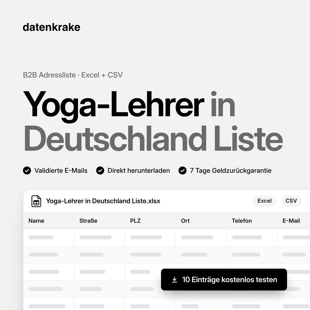 Yoga-Lehrer in Deutschland Liste – B2B Adressliste als Excel und CSV