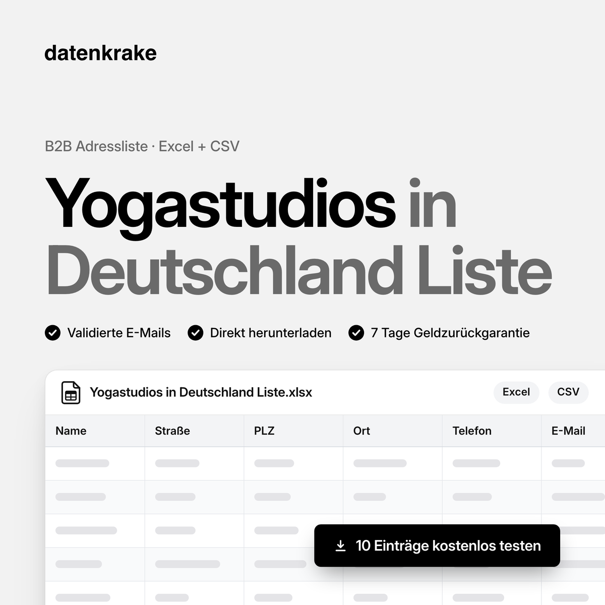 Yogastudios in Deutschland Liste – B2B Adressliste als Excel und CSV