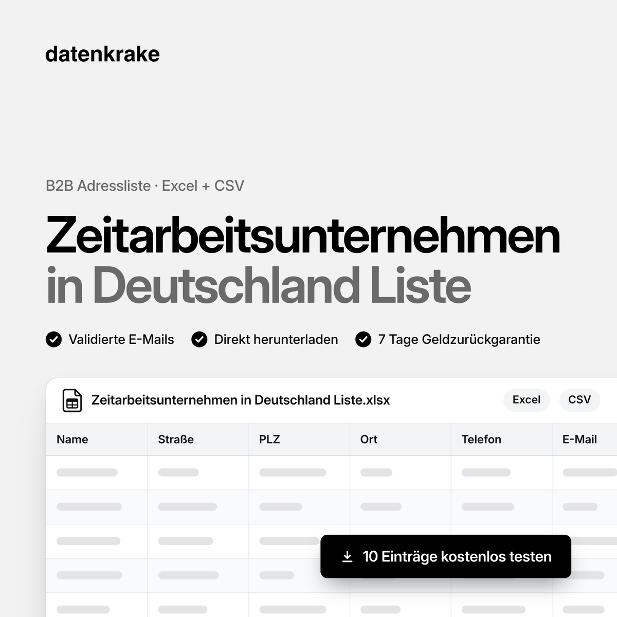 Zeitarbeitsunternehmen in Deutschland Liste – B2B Adressliste als Excel und CSV