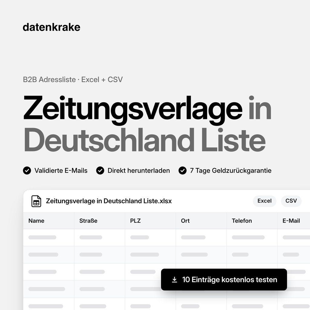 Zeitungsverlage in Deutschland Liste – B2B Adressliste als Excel und CSV