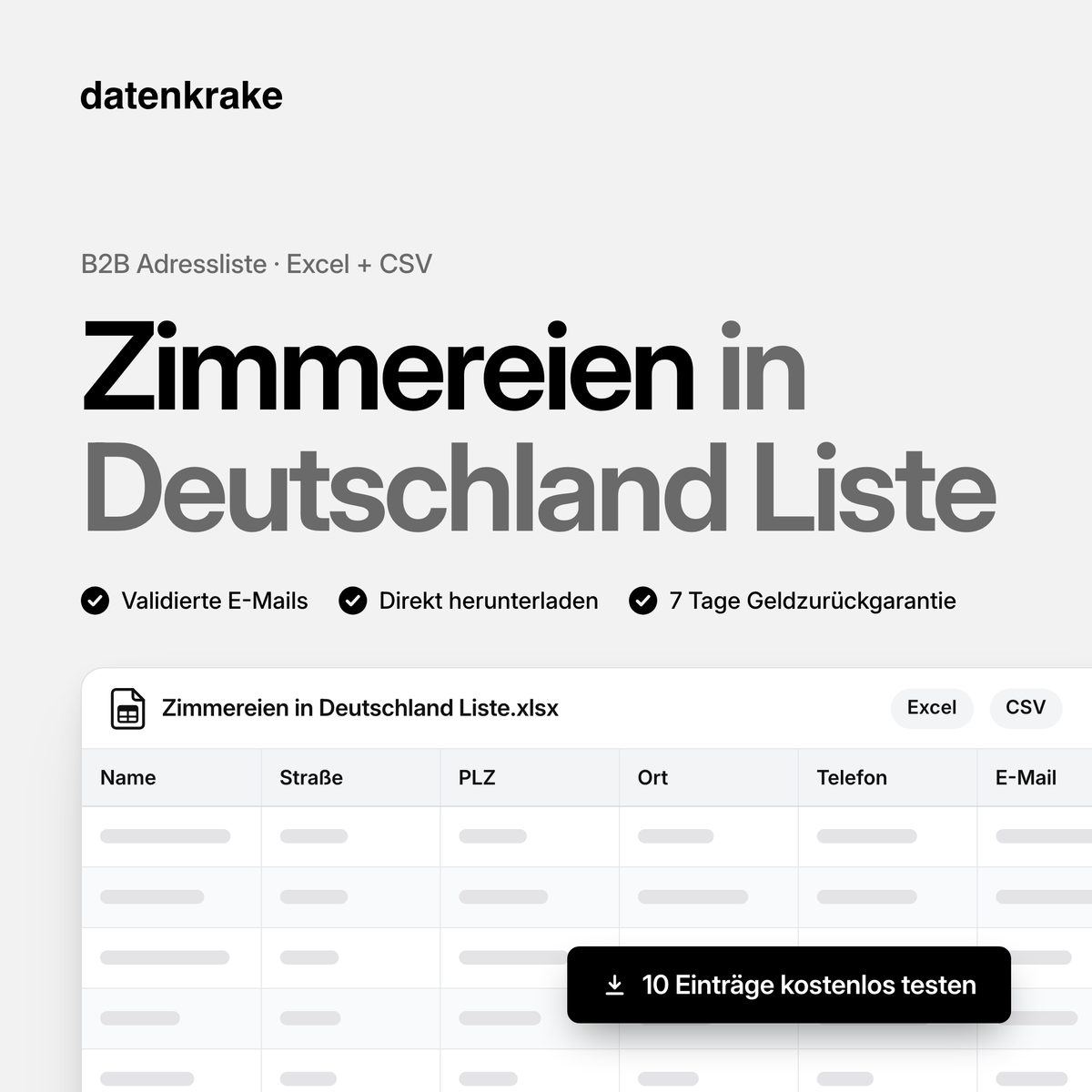 Zimmereien in Deutschland Liste – B2B Adressliste als Excel und CSV